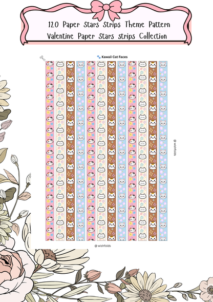 Cute Cats Printable Paper Star Strips | 120 Kawaii Lucky Star Strips | Instant PDF Download