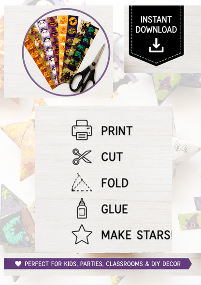 Halloween Lucky Star Paper Strips Printable – 120 Origami Strips PDF
