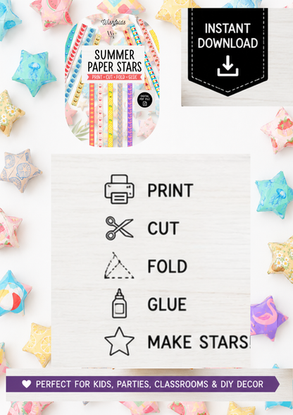 Summer Paper Star Strips Bundle | Printable Origami Lucky Stars