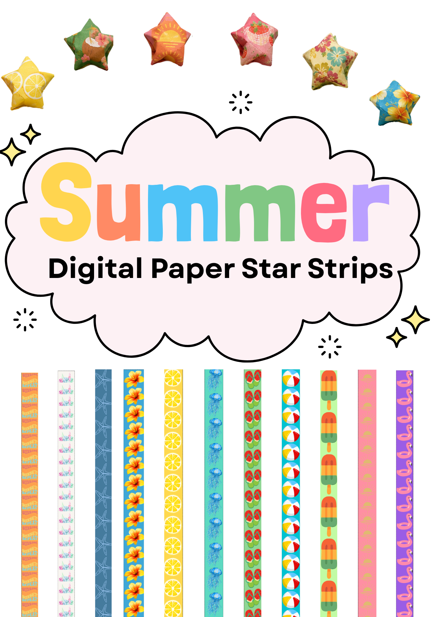 Summer Paper Star Strips Bundle | Printable Origami Lucky Stars